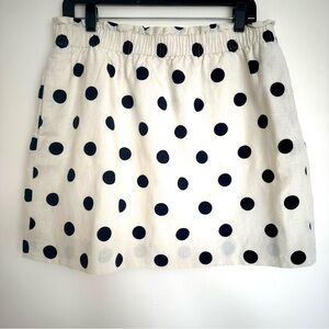 J. Crew Linen Blend Black and Cream White Polka Dot Mini Skirt Size 12